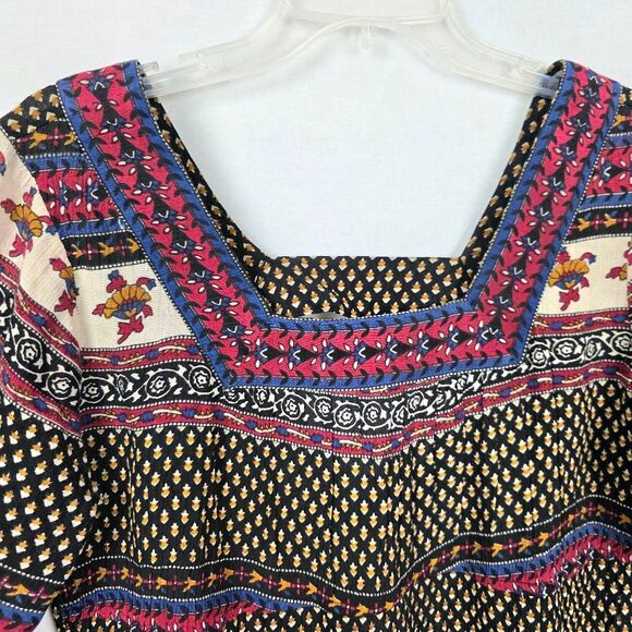 Kaktus Boho Print Tunic Top Multicolor Square Neck M - Picture 2 of 7
